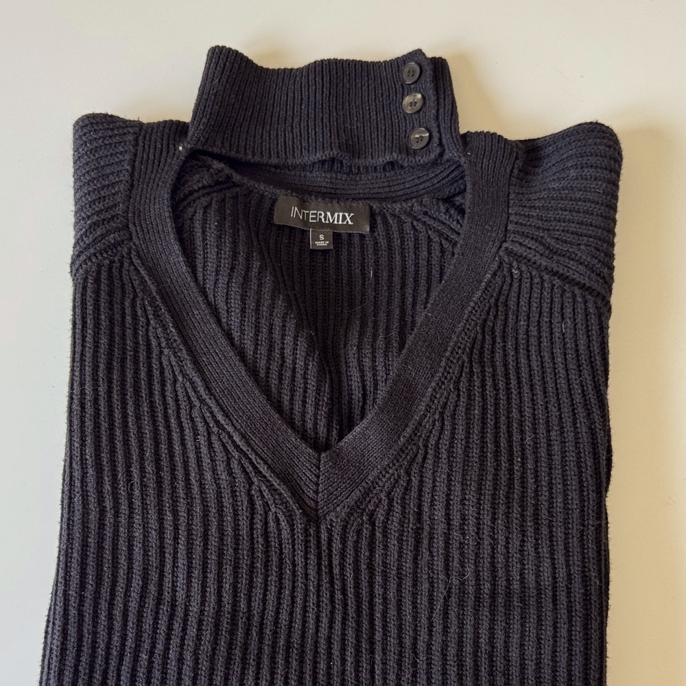INTERMIX Black Ribbed Knit Sweater